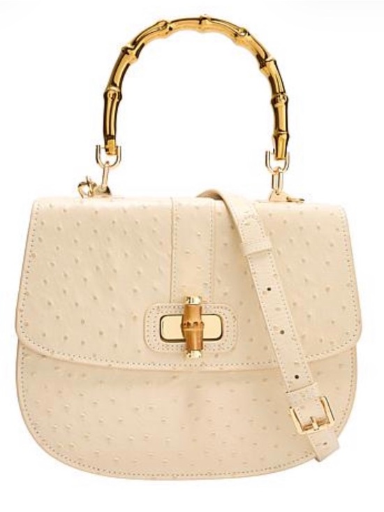 Sharif Handbags - Sharif Legacy Cream Ostrich Lambskin Leather Bamboo Handle Satchel w/Dustbag NWT